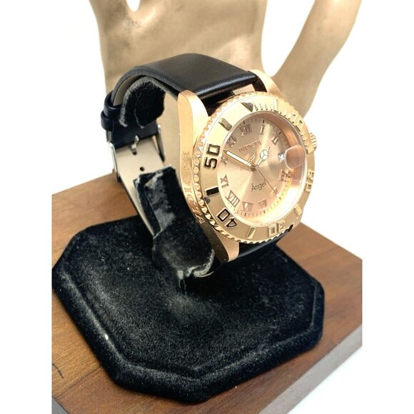 Invicta Women's Watch 14322 Angel Quartz Rose Gold Black Leather Strap 40mm - Picture 14 of 14